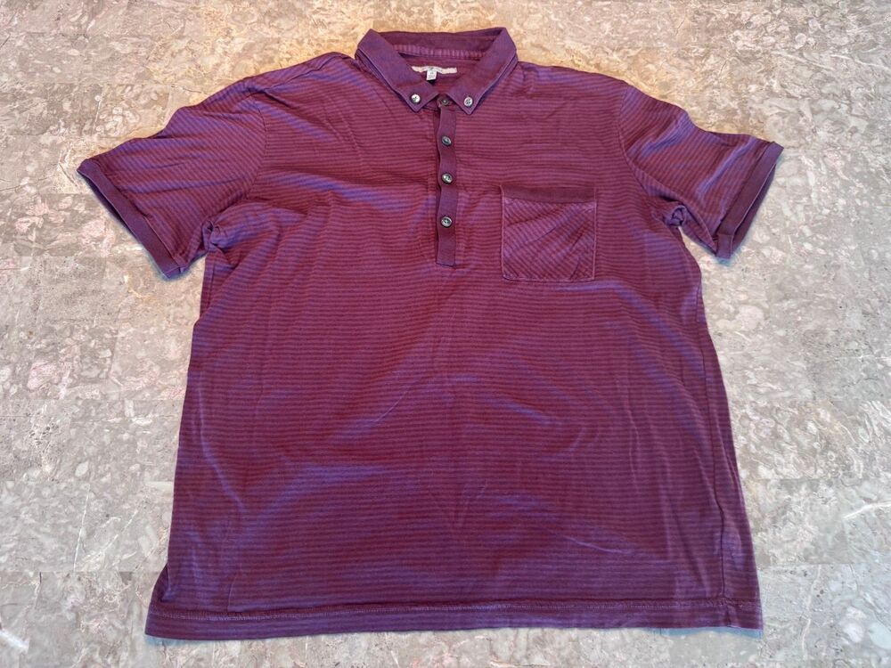 7 For All Mankind Men's Red-Striped Short Sleeve Cotton Polo Shirt , Size M